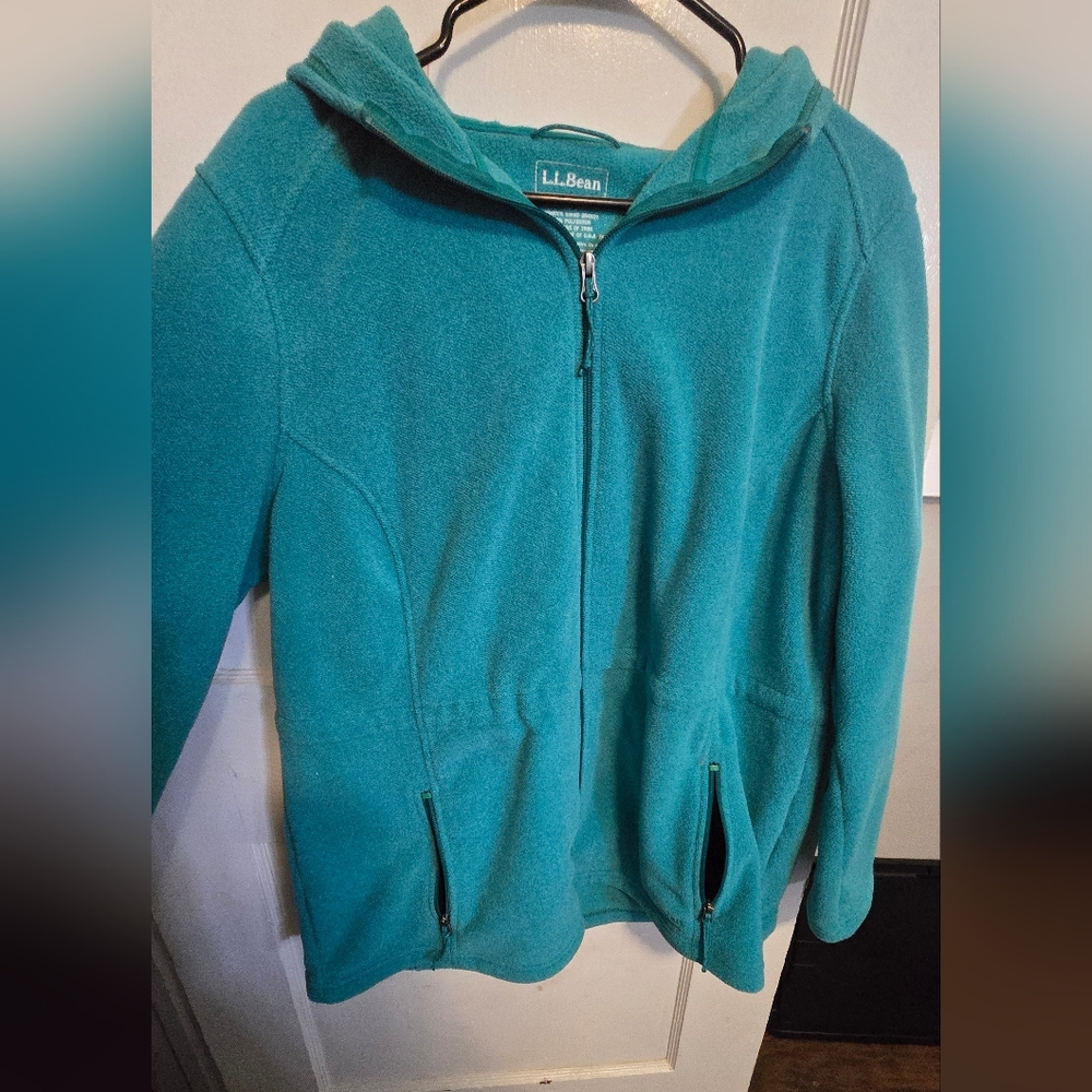 LL Bean Full Zip 1X Teal Fleece Hooded jacket
